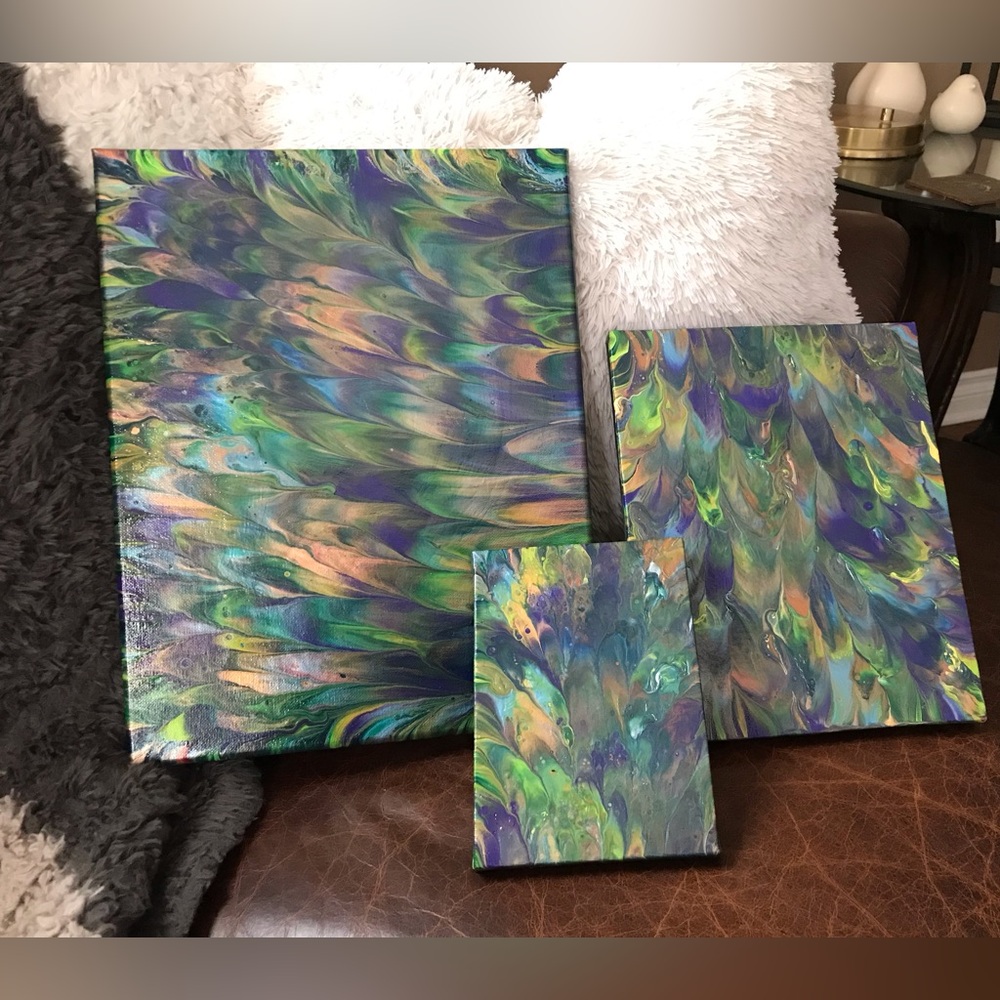 Hand crafted original multicolor acrylic on canvas set of three paintings - Picture 3 of 15